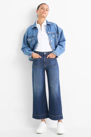 Dona - Wide leg Jeans crop - mid waist - texà blau fosc