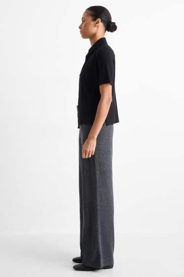 Mujer - Pantalón de jersey - mid waist - wide leg - con textura - gris oscuro