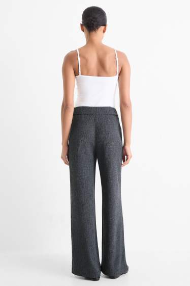 Mujer - Pantalón de jersey - mid waist - wide leg - con textura - gris oscuro