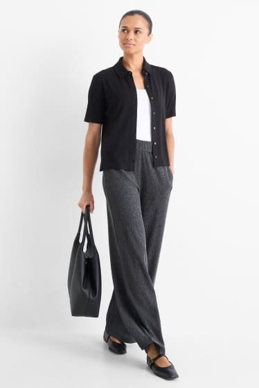 Mujer - Pantalón de jersey - mid waist - wide leg - con textura - gris oscuro