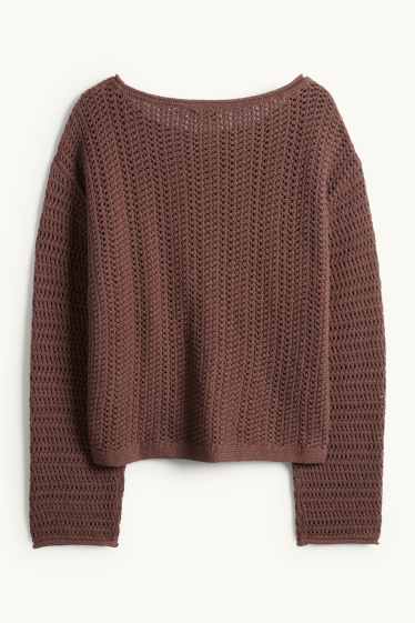 Femmes - Pull - texturé - marron foncé
