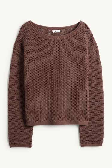 Femmes - Pull - texturé - marron foncé