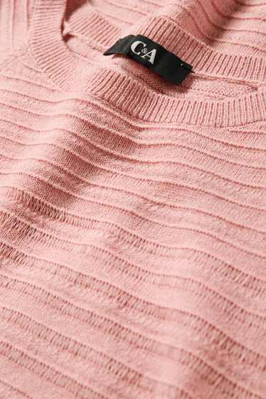Damen - Pullover - Leinen-Mix - strukturiert - dunkelrosa