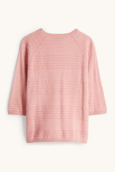 Damen - Pullover - Leinen-Mix - strukturiert - dunkelrosa