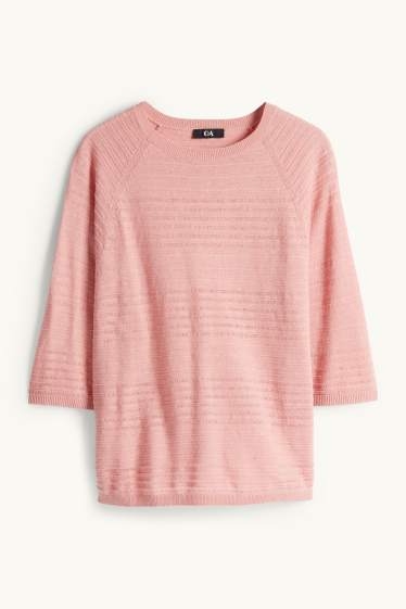 Damen - Pullover - Leinen-Mix - strukturiert - dunkelrosa