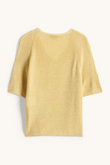 Women - Knitted jumper - short sleeve - shiny - yellow