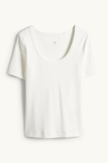 Damen - T-Shirt - Regular Fit - gerippt - weiss