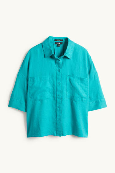 Damen - Leinen-Hemdbluse - dunkeltürkis