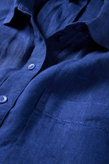 Damen - Leinen-Hemdbluse - dunkelblau