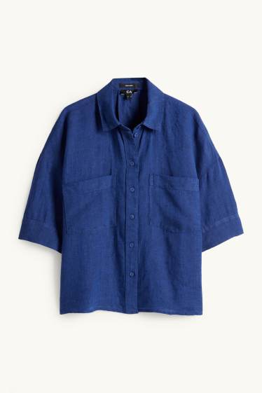 Damen - Leinen-Hemdbluse - dunkelblau