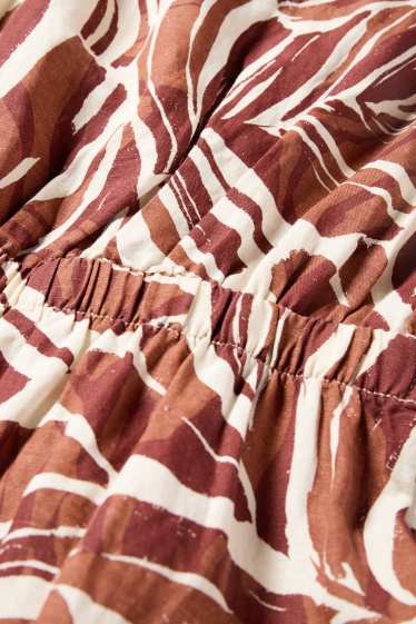 Dames - Fit & flare-jurk - linnenmix - met patroon - bruin / crème wit