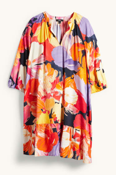 Dona - Vestit de línia A amb escot en punta - de flors - multicolor