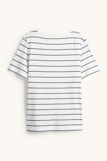 Femmes - T-shirt à col V - regular fit - à rayures - blanc