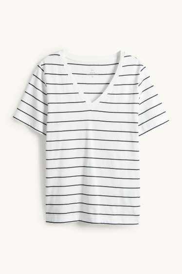 Femmes - T-shirt à col V - regular fit - à rayures - blanc