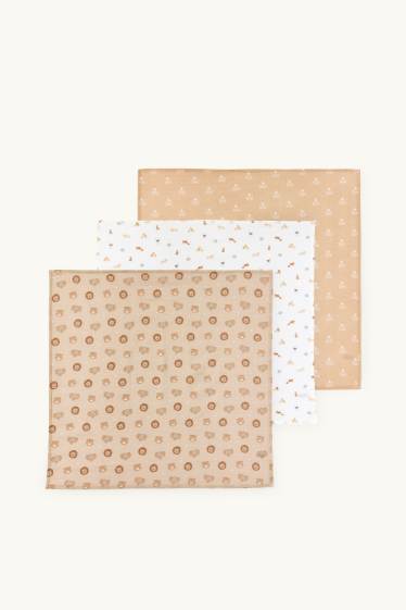 Unisex - Multipack of 3 - wild animals - baby muslin square - white / beige