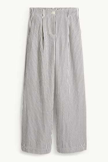 Femmes - Pantalon de toile - high waist - wide leg - à rayures - noir / beige