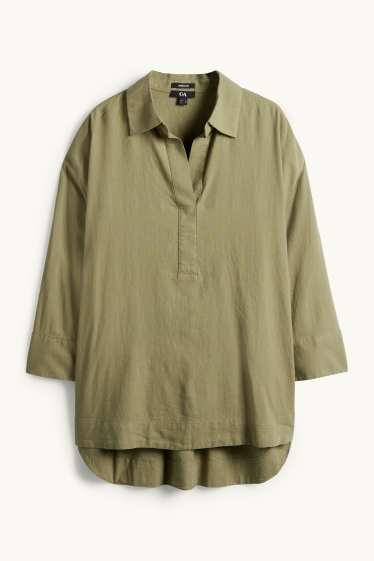 Damen - Bluse - Leinen-Mix - khaki