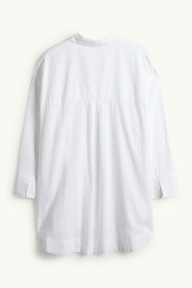 Damen - Bluse - Leinen-Mix - weiß