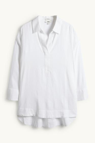 Damen - Bluse - Leinen-Mix - weiß