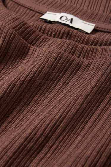 Dames - Kort T-shirt - slim fit - geribd - bruin