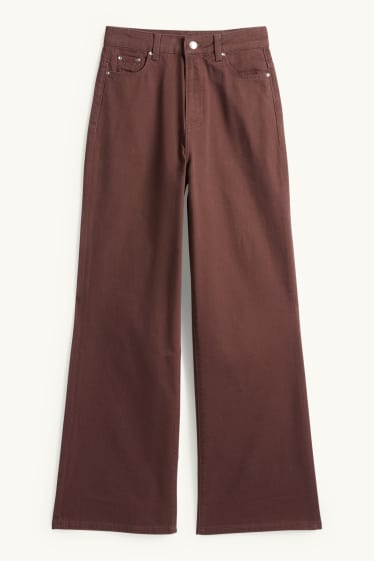 Femmes - Pantalon en toile - high waist - wide leg - marron