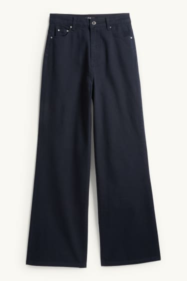 Femmes - Pantalon en toile - high waist - wide leg - bleu foncé