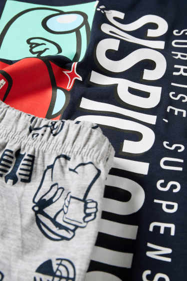 Kinder Buben - Among Us - Shorty-Pyjama - 2 teilig - hellgrau / dunkelblau