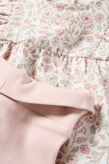 Bébés filles - Petites fleurs - tenue bébé - 3 pièces - blanc / rose