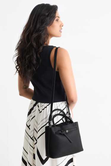 Donna - Shopper piccola con spallaccio staccabile - similpelle - nero