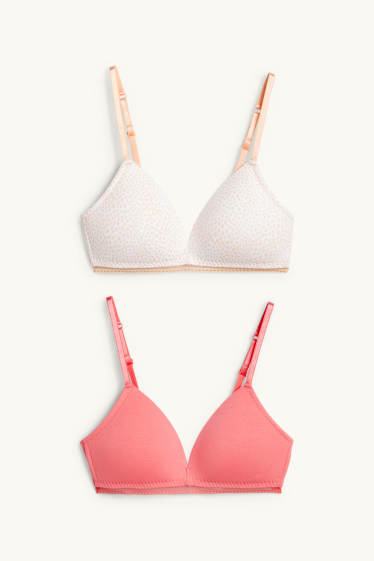 Kinder Mädchen - Multipack 2er - BH ohne Bügel - wattiert - weiß / orange