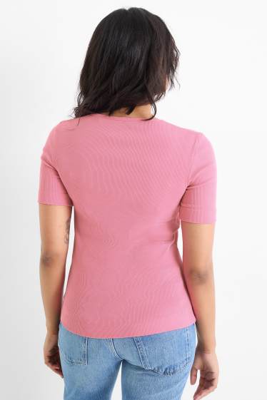 Femmes - T-shirt - slim fit - finition côtelée - rose