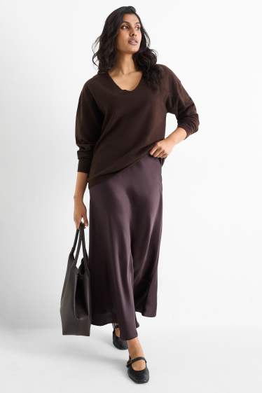 Women - Satin skirt - dark brown