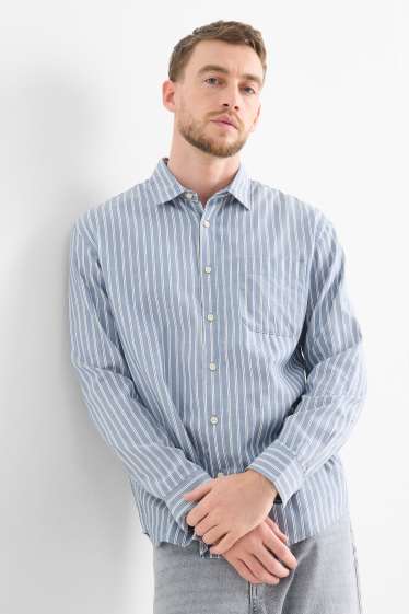 Hommes - Chemise - relaxed fit - col kent - à rayures - bleu / blanc