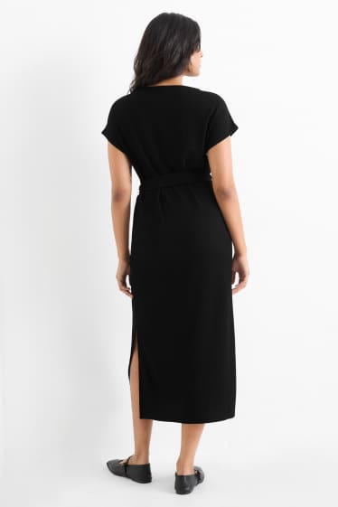 Damen - Kleid mit Gürtel - Straight Fit - strukturiert - schwarz