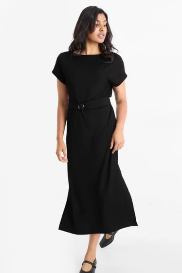 Damen - Kleid mit Gürtel - Straight Fit - strukturiert - schwarz