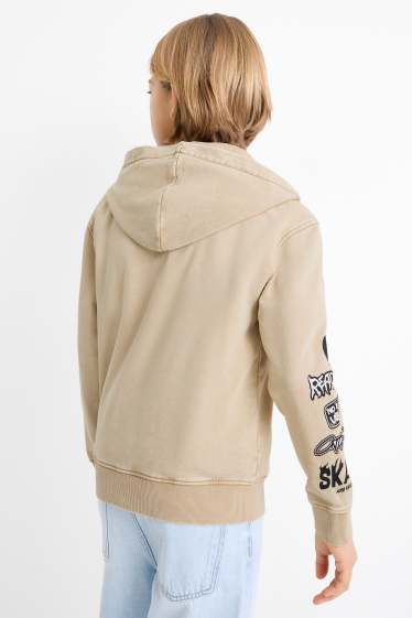 Enfants garçons - Sweat zippé en molleton avec capuche - beige clair