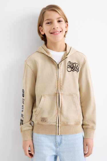 Enfants garçons - Sweat zippé en molleton avec capuche - beige clair