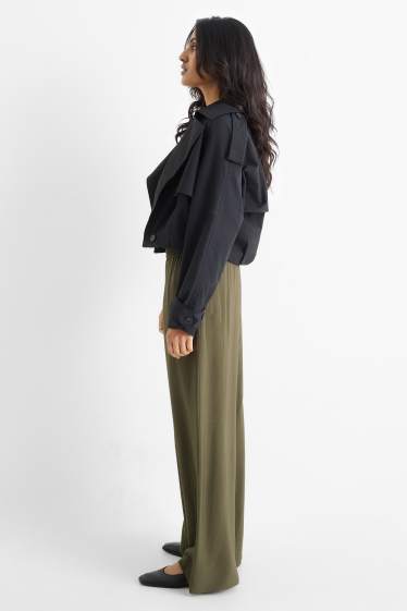 Femmes - Pantalon de bureau - high waist - wide leg - vert