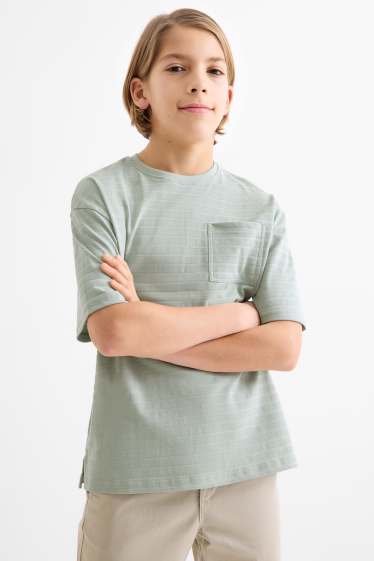 Enfants garçons - T-shirt - à rayures - finition texturée - vert menthe
