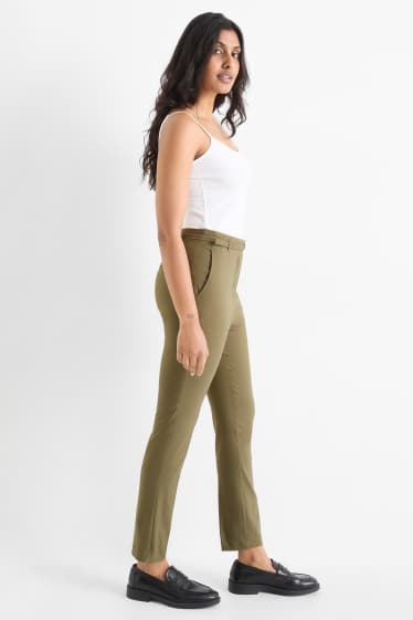 Mujer - Pantalón de tela con cinturón - high waist - slim fit - verde