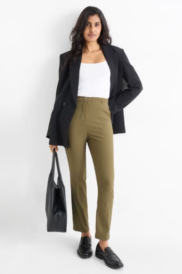 Mujer - Pantalón de tela con cinturón - high waist - slim fit - verde