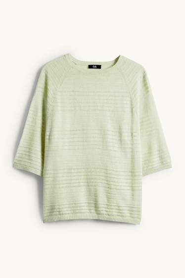 Damen - Pullover - Leinen-Mix - strukturiert - hellgrün