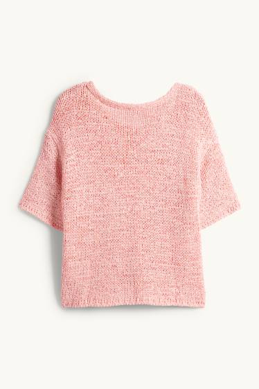 Damen - Strickpullover - kurzarm - pink