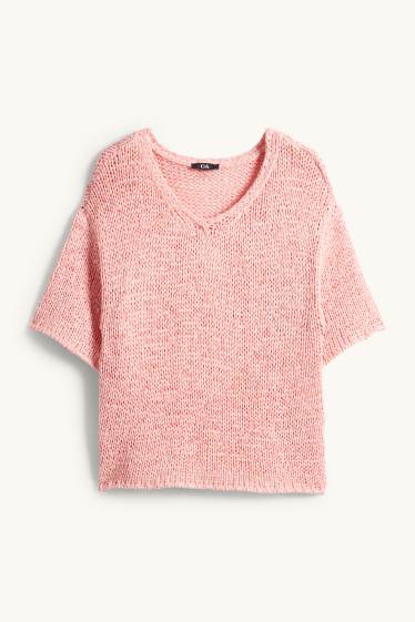 Damen - Strickpullover - kurzarm - pink