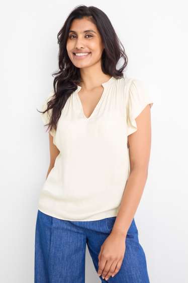 Dámské - Halenka s výstřihem ve tvaru V - krémově bílá