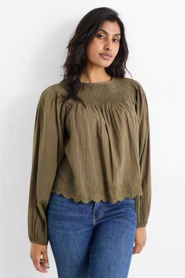 Donna - Blusa - arricciata - verde