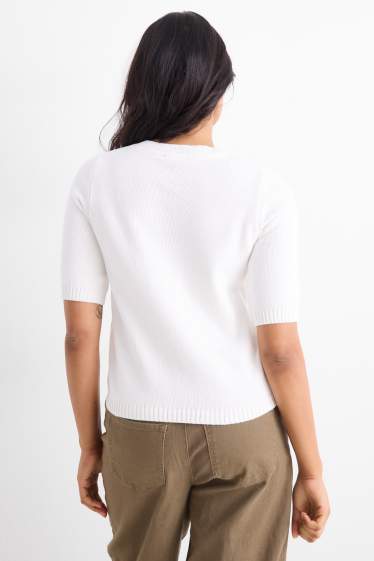 Dames - Gebreide trui - korte mouwen - wit