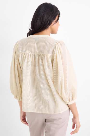 Women - Blouse - striped - beige