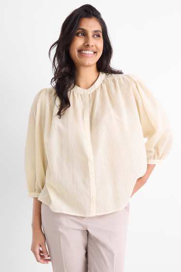 Women - Blouse - striped - beige