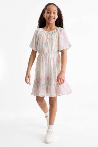 Children Girls - Floral - chiffon dress - cremewhite